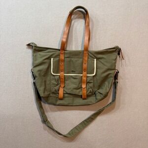 Roxy Olive Green Canvas Tote Bag with‎ Leather Straps – Large Utility Travel Bag